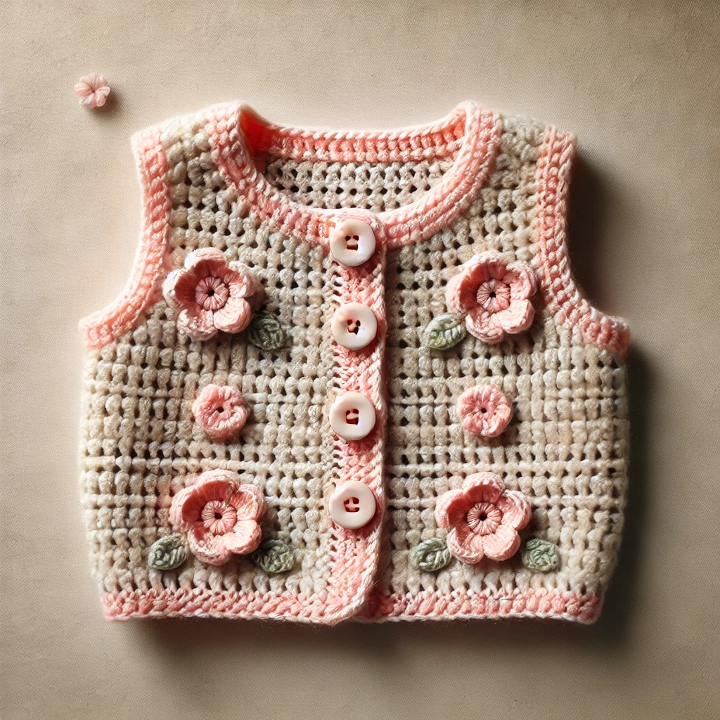 El Örgüsü Çiçek Detaylı Bebek Yeleği